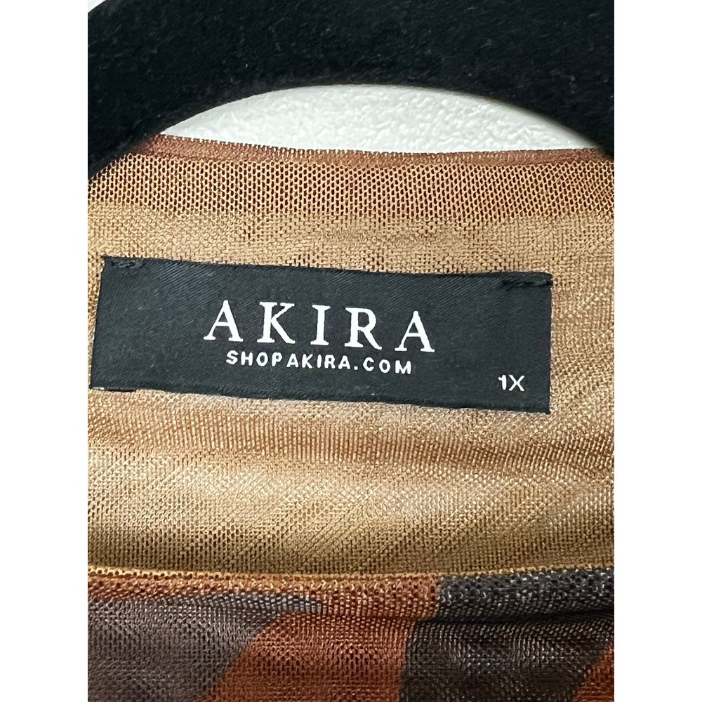 Akira Women 1X Abstract Geometric Mesh Long Sleeve Bodysuit Brown JLM121610 - Picture 3 of 7